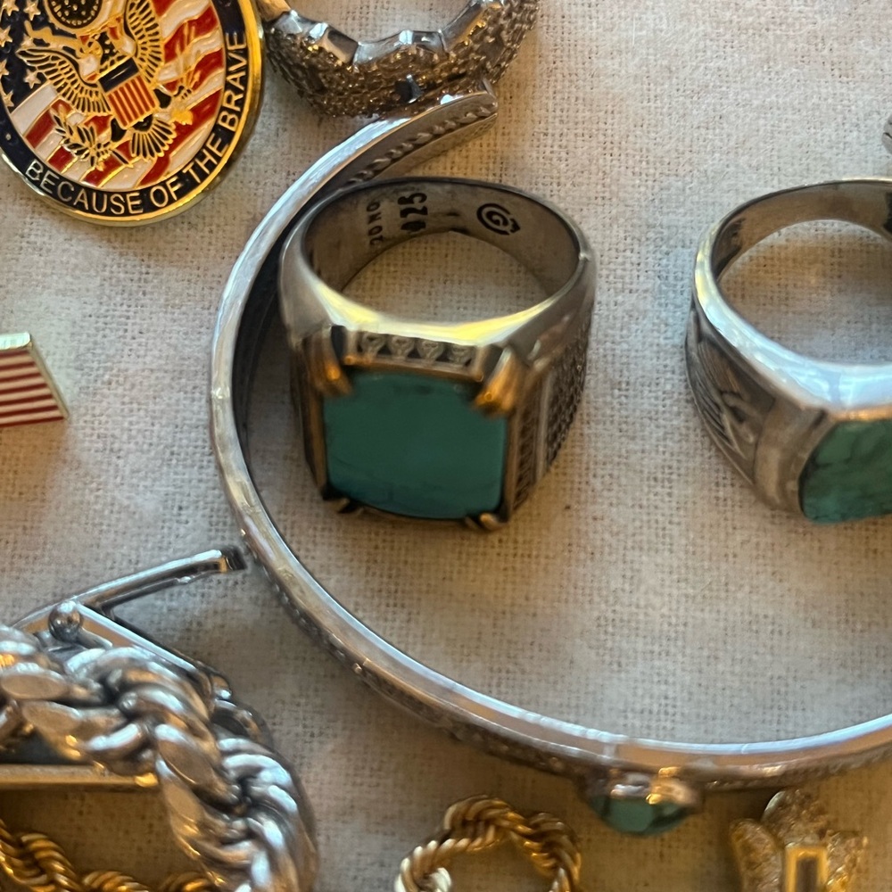 Turquoise Stone Men's Silver Ring - Blue Accent - Picture 2 of 9